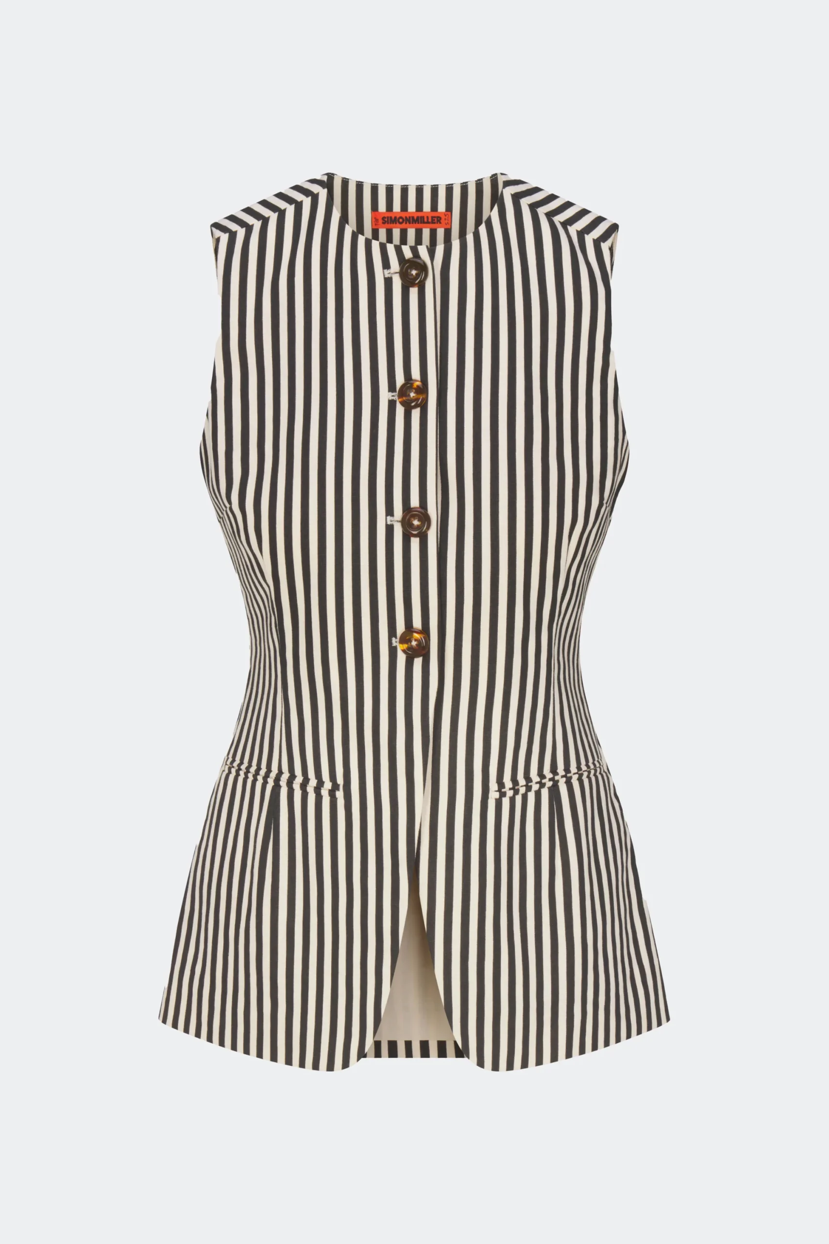 Del Mar Linen Vest in Black/Macadamia Micro Stripes