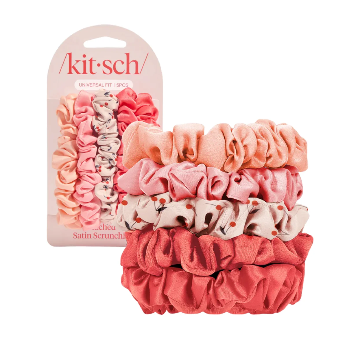 Kitsch Ruched Lace Scrunchies Cherry Lacquer & Dusty Pink Set